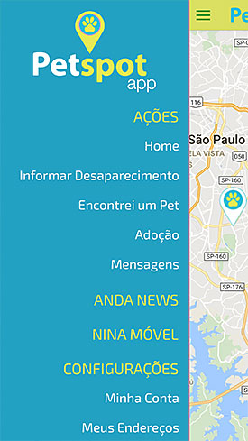 Petspot app Menu